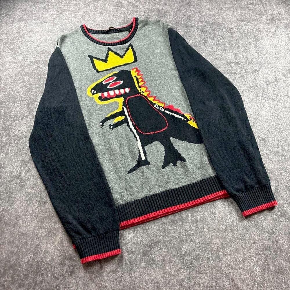Vintage Sean John x Basquiat Men’s XL Crown Dinosaur Knit Sweater Y2K Hip Hop